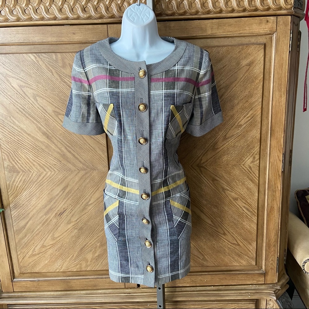 Vintage black herringbone reversible coat Dress
